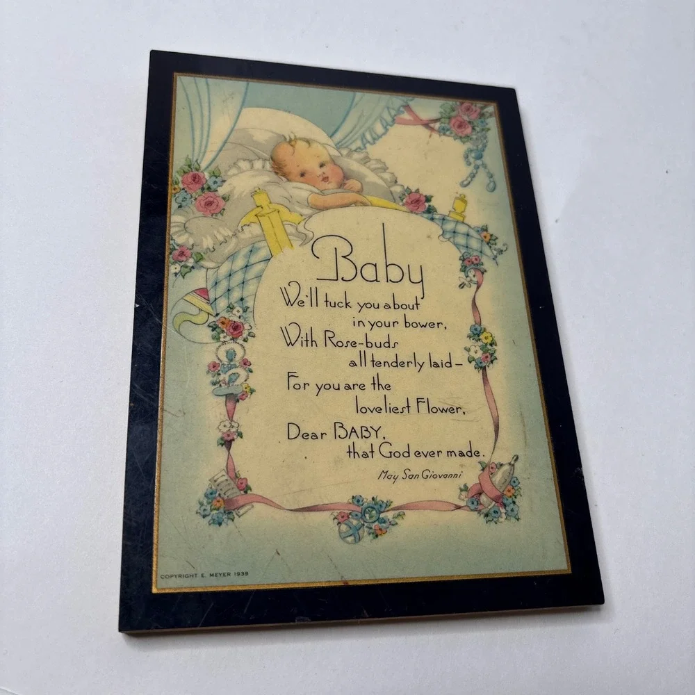 Vintage 1939 E Meyer Baby Poem Wood Plaque May San Giovanni Nursery Wall Art 6